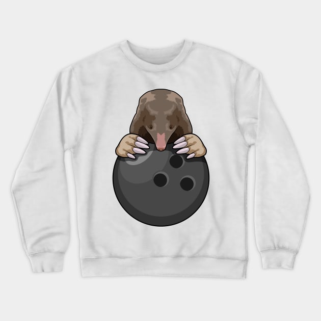 Mole at Bowling with Bowling ball Crewneck Sweatshirt by Markus Schnabel